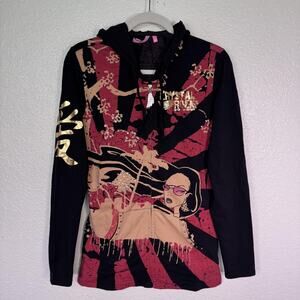 Christian Audigier Jacket Womens Medium Crystal Rock Y2K Girl Rhinestone Hoodie